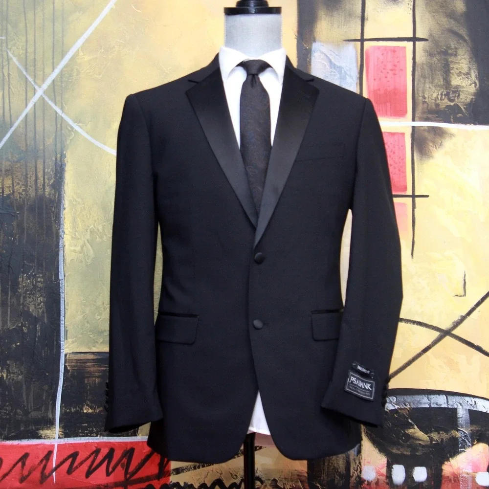 Jos A Bank Men's Dinner Jacket Blazer Black Tailored Fit 44R Wool Blend‎ C070554